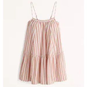 Women's Ruffle Trapeze Mini Dress, Color: light brown stripe, XXS PET